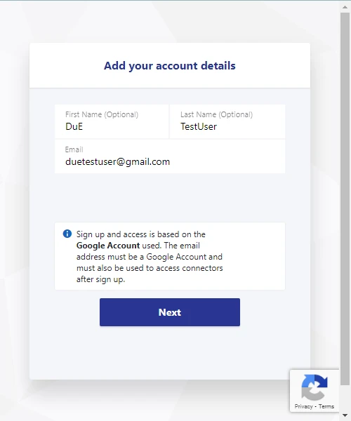 Add Your Account Details including First Name, Last name and email