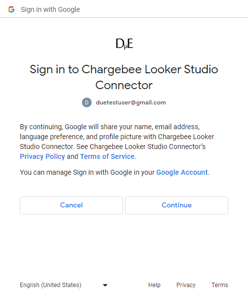 Chargebee Google OAuth Continue