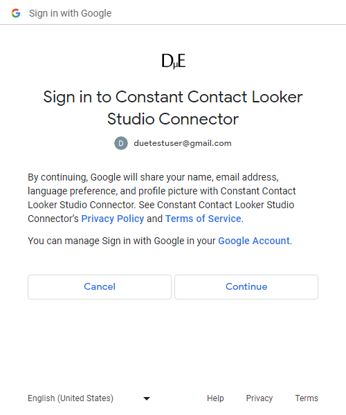 Constant Contact Google OAuth Continue