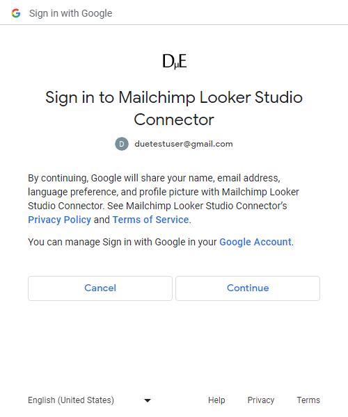 Mailchimp Google OAuth Continue
